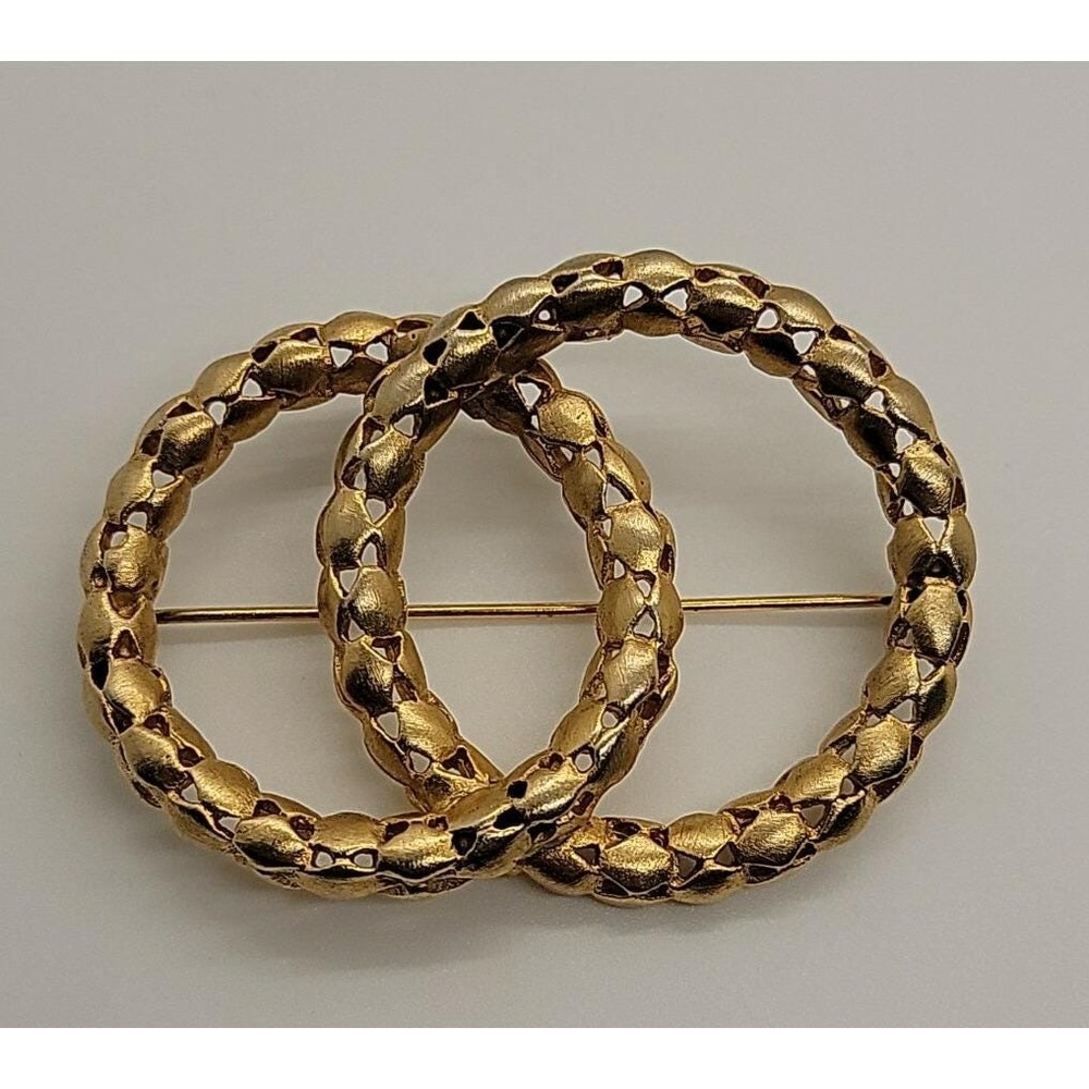 Vintage gold‎ tone signed Don-Lin double circle brooch pin